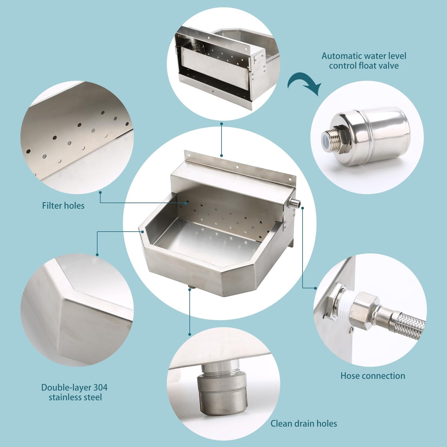 Outdoor Automatic Dog Waterer Bowl Dispenser,Self Filling Stock Waterer for Horses, Cattle, Goats, Pigs, Livestock, Heavy Stainless Steel, Extra Large Farm Animal Waterer Dispenser