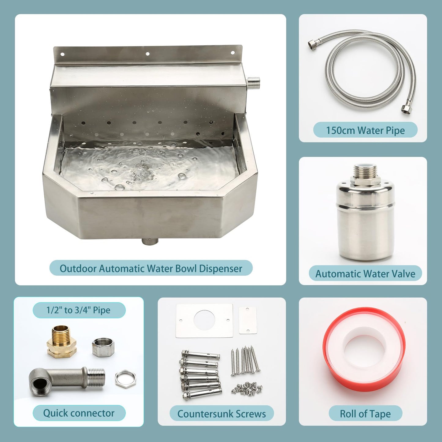 Outdoor Automatic Dog Waterer Bowl Dispenser,Self Filling Stock Waterer for Horses, Cattle, Goats, Pigs, Livestock, Heavy Stainless Steel, Extra Large Farm Animal Waterer Dispenser