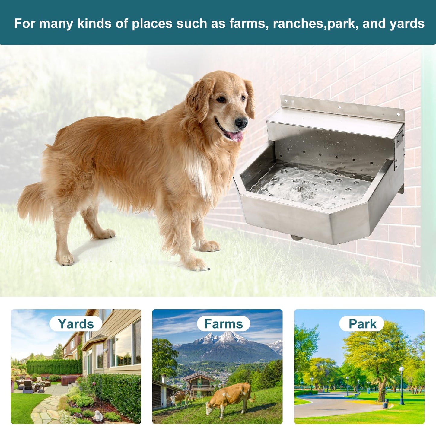 Outdoor Automatic Dog Waterer Bowl Dispenser,Self Filling Stock Waterer for Horses, Cattle, Goats, Pigs, Livestock, Heavy Stainless Steel, Extra Large Farm Animal Waterer Dispenser