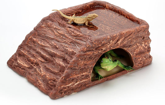 Reptile Hide Cave, Terrarium Hideout, Extra Large, Water Bowl for Reptiles, Made of Ceramic, Help Shedding for Reptile Amphibians Leopard Gecko